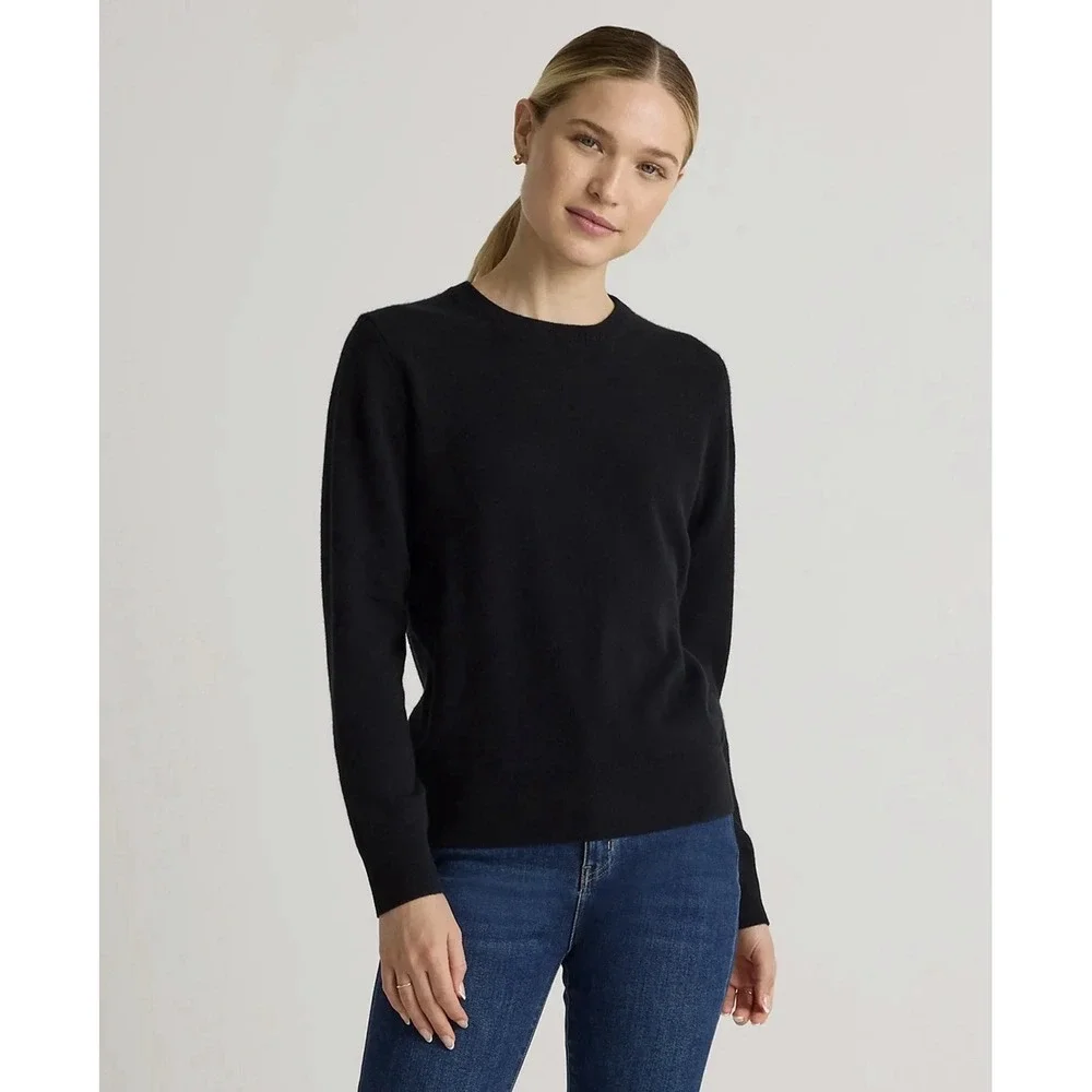 Quince Mongolian Cashmere Crewneck Sweater Large Black
